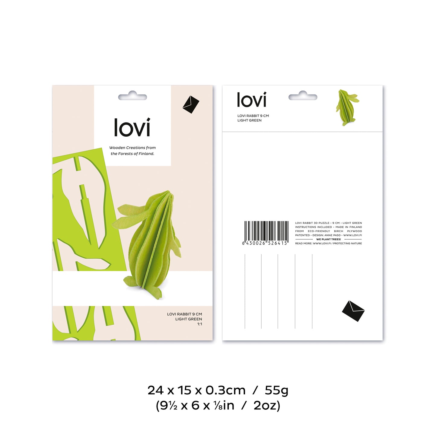 Lovi Rabbit, 9 cm, light green
