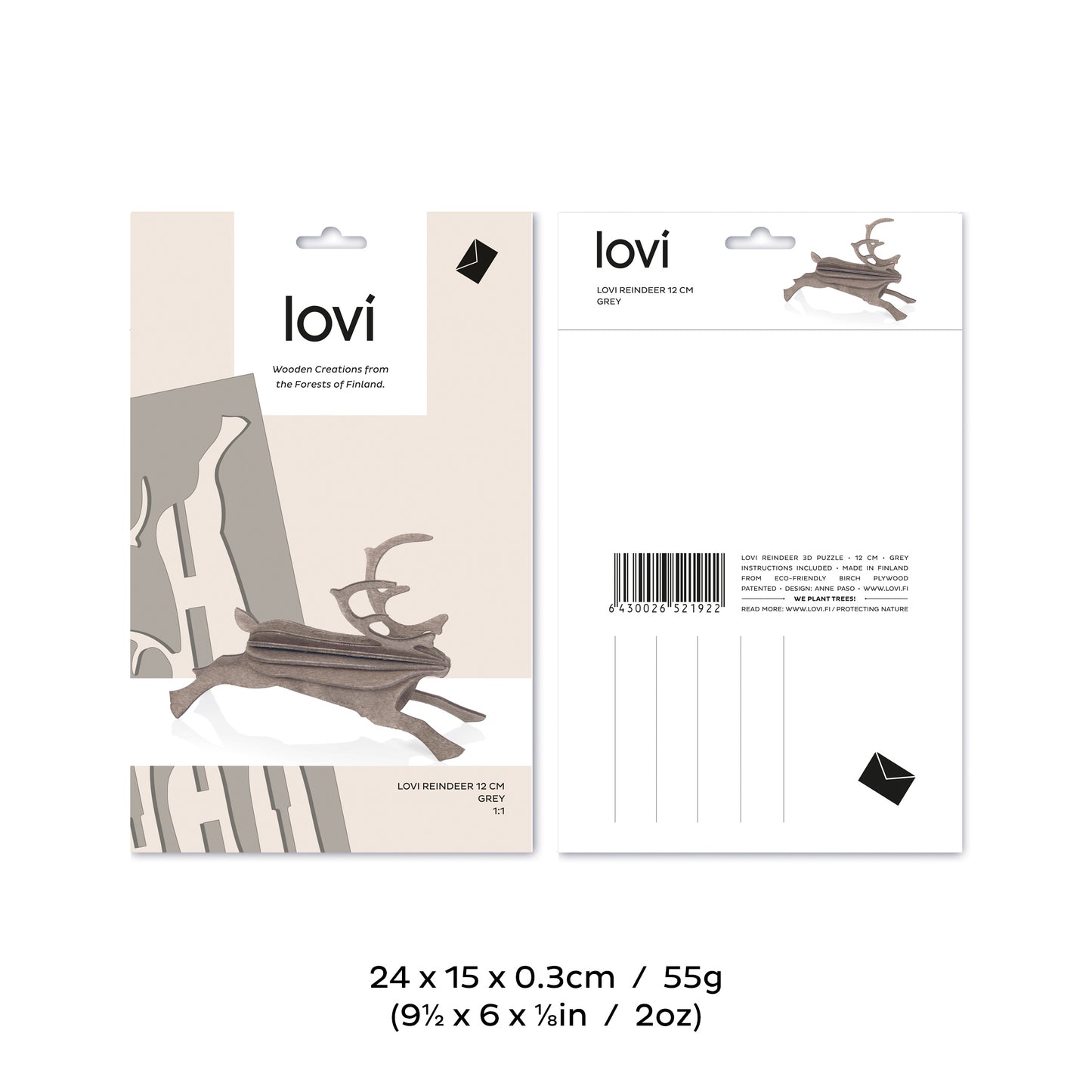 Lovi Reindeer, Gray 12cm