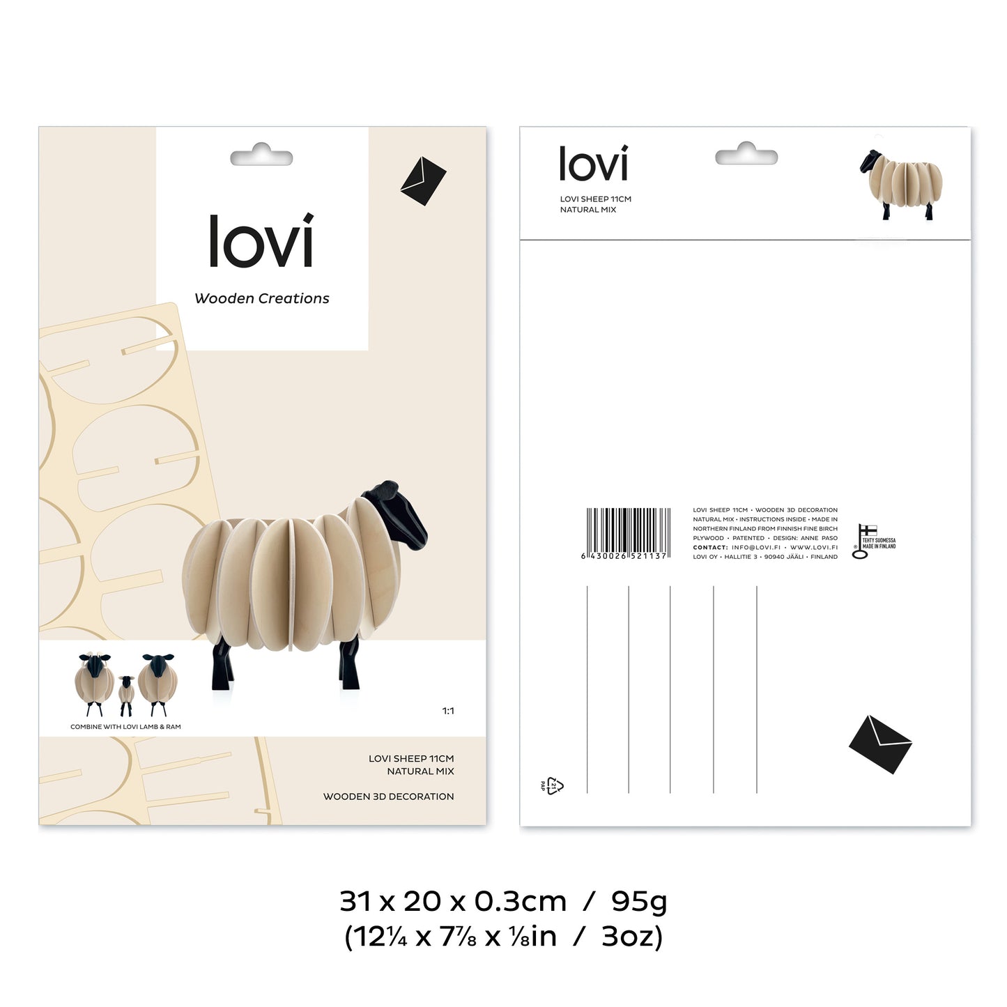 Lovi Sheep, Natural Mix, 11cm