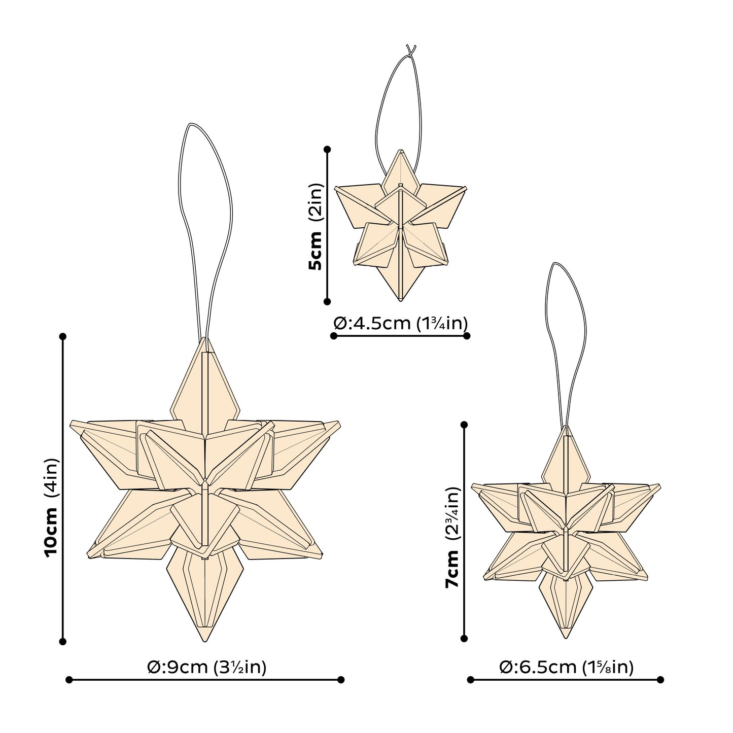 Lovi star, 5cm, cinnamon brown, 6 pieces